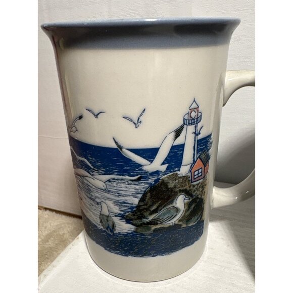 Otagiri Mug Lighthouse Ocean Seagulls Ceramic Cup Japan Set Of 2 Nautical 5" - Picture 2 of 10